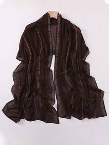 1件穆斯林女士头巾，水钻雪纺头巾围巾，串珠围巾披肩，沙滩罩衫，薄纱头巾，长围巾，防晒披肩，头巾，日常、旅行、办公、婚礼礼物 - 圍巾 - 查看 14