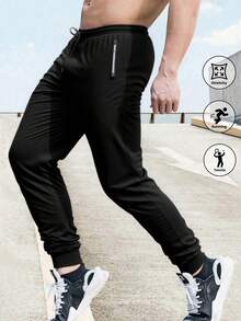 Quần dài nam kiểu dáng thường ngày, có dây rút điều chỉnh eo, túi khóa kéo in họa tiết, thoải mái, thoáng khí, phù hợp cho tập thể dục, hoạt động ngoài trời và mặc hàng ngày, màu đen, thích hợp cho mùa xuân. - màu đen - Xem 8