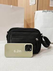 Minimalist Square Bag, Solid Black, Adjustable Strap - Black - View 5