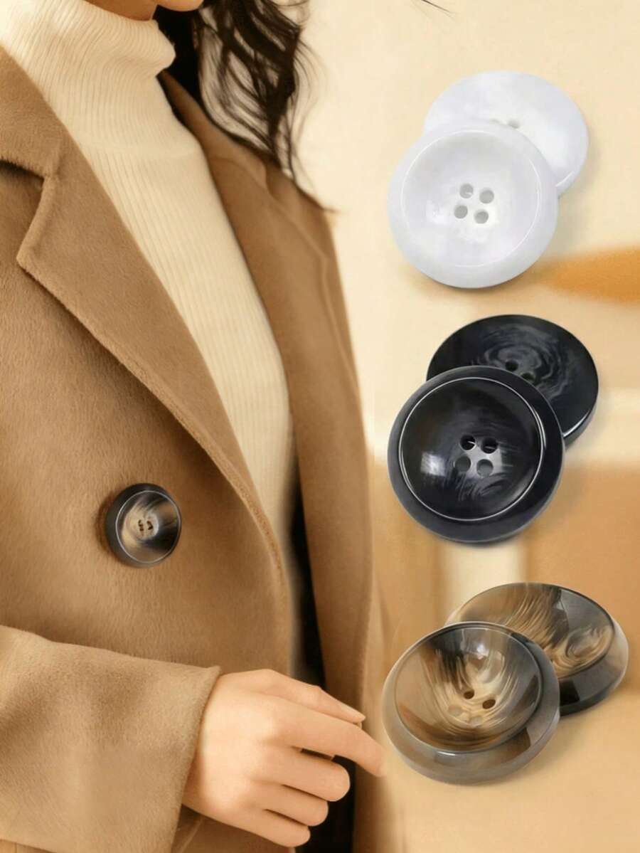 10颗/套。复古树脂纽扣，适用于外套、毛衣和西装外套 - 双面设计，混色工艺，缝纫配件。高端圆领风衣/夹克。四孔纽扣。仿水果纽扣。