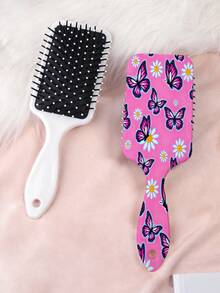 1pc Butterfly Series Cushion Hair Brush, Featuring Delicate Butterfly, Flower, And Daisy Patterns In Chic Artistic Style, Made Of Durable PC+TPU Material For Straight Hair Styling - Multicolor - View 15