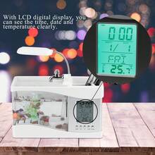 Acuario Recargable por USB con Luz LED, Pantalla LCD para Hora, Fecha, Temperatura, Soporte para Bolígrafo, Decoración para Sala de Estar, Dormitorio, Oficina (Negro) - Blanco - Ver 5