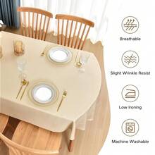 [Free Shipping]Oval Tablecloth 52x70 Inch Polyester Fabric Table Cloth Solid Beige Heavy Duty Table Cover Washable For Dinning Home Party - Beige70inchx52inchOval - View 6