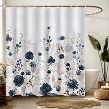 1件装水彩蓝色花卉图案浴帘，适用于浴室，农舍花园风格装饰，防水浴帘套装，家居浴室装饰，春夏装饰，浴室配件，返校必备，最佳礼物 - 彩色 - 查看 1