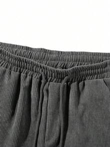 Quần short thể thao nam thường ngày, chất liệu vải nhung kẻ, thiết kế dây rút ở eo, thích hợp cho tập luyện. - Màu Xám nhạt - Xem 5