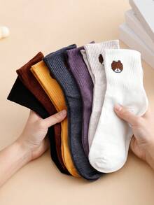 Random 3/5/10-Pack Crew Socks - Bear Head Print Airy & Non-Stuffy Versatile Casual For Spring Summer - Multicolor - View 2