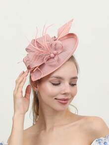 1顶菱形图案纯色山地波西米亚风优雅羽毛头饰帽，适合婚礼、派对、节日、圣诞节、复活节、赛马会、单身派对等场合。
