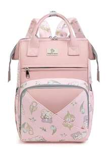 1pc Cartoon Floral Pattern Mommy Backpack, Bottle Bag, Printed Stroller Diaper Bag, Multifunctional Tote Bag, Suitable For Outings, Vacations, Shopping, Daily Commute And More - Multicolor - View 12