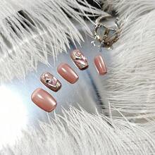 Exquisite And Fashionable New 10 Pieces Of Handmade Armor, Pink Cat's Eye Short Nail Art Patch, Gentle And Sweet Removable Fake Nail Art Piece - Z210 [果凍凝膠 + 滾輪] - 查看 4