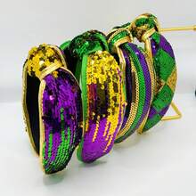 1pc Shiny Stretchy Carnival/Mardi Gras Headband, Suitable For Both Men And Women - Gold Strip Sequins - View 3