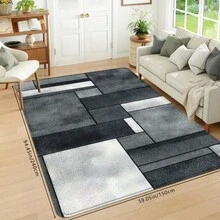 1pc Minimalist White And Gray Geometric Pattern Anti-Slip Rug,Soft & Durable, Easy To Clean Kitchen Mat, Rectangular Low-Pile Carpet For Living Room, Bedroom, Kitchen, Laundry Room, Bathroom - Multicolor - View 17