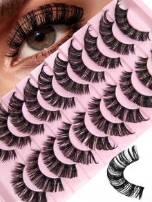 10对D型卷翘猫眼假睫毛，自然妆效，透明梗，仿貂毛材质，浓密卷翘，打造迷人双眼，提升眼部线条，透明睫毛梗，交叉加厚，适合度假、出差及各种日常场合。 - 交叉款 - 查看 2