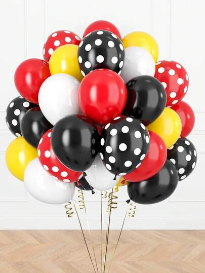 50pcs Polka Dot Balloons, 12 Inch Latex Helium Round Party Balloons Set, Includes White, Black, Yellow, Red Latex Balloons, Suitable For Birthday Party, Baby Shower, Holiday Party, Home Decor