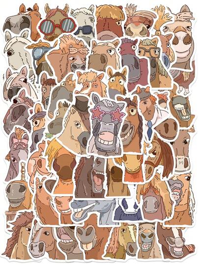 50PCS Funny Horse Meme Stickers Cute Animal Decals Kawaii Pony Expression Vinyl Sticker Set For Teens Girls Kids Horse Lovers Riders Aesthetic For Water Bottle Laptop Luggage Guitar Notebook Diary Planner Scrapbook DIY Craft Supplies