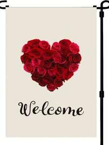 Valentines Day Garden Flag, 12*18 Inch Vertical Double Sided Valentine Rose Heart Welcome Flag For Outside Yard Anniversary Wedding Farmhouse, No Flag Pole - Multicolor - View 2