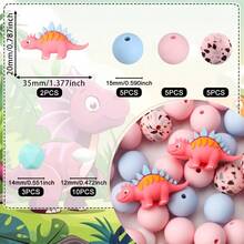 6/30pcs 3D Dinosaur Series Silicone Bead Set, 15mm Silicone Round Beads, Polygon Silicone Beads, Colorful Tyrannosaurus Rex & Triceratops Shaped Beads, Suitable For Pen Decor, Jewelry Making, Beading Crafts - Colorful Dinosaur Series - View 14