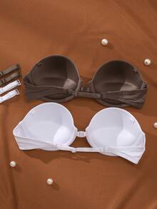 2pcs/Set Multi-Color Front Closure Supportive Women's Bras With Underwire Lining, Casual & Comfortable - Multicolor - View 5