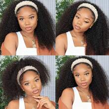 DHeadband Wig Human Hair Kinky Curly Headband Wigs For Black Women Curly Headband Wig Human Hair Gluel Wear And Go None Lace Front Wig Brazilian Virgin Hair Natural Color 18Inch - KinkyCurlyheadbandwig - View 5