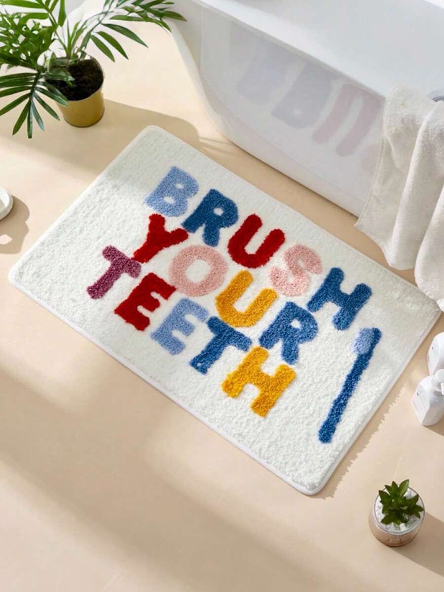 1pc Colorful Letter Plush Bathroom Mat, Lovely Carpet, Bathroom Rug, Doormat, Small Rug, Carpet, Mat, Home Decor, Area Rug, Outdoor Mat, Bedroom Carpet, Washable Rug
