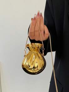 1pc Gold Color Clutch Bag, Women Mini Purse, Vase Shaped Coin Pouch, Gold Wallet, Gold High Heel Shoe, Valentine's Day Gift, Earbud Shaped Crossbody Bag, Chain Strap Shoulder Bag, Unique Evening Clutch - 金色 - 查看 1