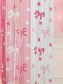 Dây tua rua nhựa màu hồng và trắng chủ đề nơ - dài 1x2m, bền chắc, chống mưa, với họa tiết nơ tinh tế, hoàn hảo cho sinh nhật, đám cưới, tiệc mừng em bé. - Nhiều màu - Xem 2