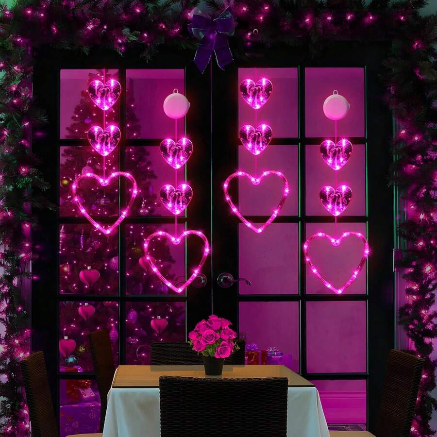 1pc Valentine's Day Window Light Decor | Red Glowing Heart-Shaped LED Light With Suction Cup, Battery Powered, Suitable For 2026 Holiday Fireplace Indoor/Outdoor Home Decoration - Suction Cup Lamp - View 1