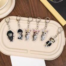 1pc Cute Sad Crying Cat Expression Acrylic Keychain/Bag Charm, Lanyard, Suitable As Gift For Boyfriend, Girlfriend, Family, Party, Animal Themed Phone Decor, And More Car Accessories, School Supplies - Multicolor - View 10