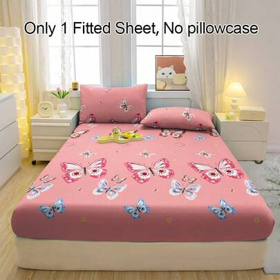 1件蝴蝶印花透气床笠，柔软舒适的床垫罩，适用于卧室、客房和宿舍，床垫保护套，床上用品套装（不含枕套）