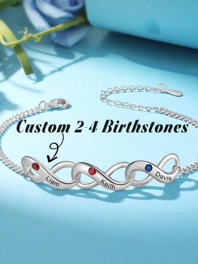 1 pieza Pulsera personalizada con piedra natal, regalo para mujer, regalo del Día de la Madre, joyería personalizada para ella, regalo para novia/esposa, pulsera personalizada con piedra natal con forma de corazón, pulsera del Día de la Madre, regalo familiar, pulsera de uso diario, regalo de cumpleaños para mamá, regalo de Navidad para ella