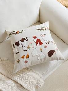 1件复活节兔子刺绣抱枕套，春季农场动物抱枕套，适合室内装饰，春夏装饰抱枕套，不含枕芯 - 彩色 - 查看 7