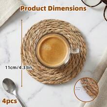 4 Packs Round Jute Placemats | Essential For Christmas, Valentine'S Day, Easter | Hand Wash Only, Vintage Checkered Design, Perfect For Home, Restaurant, And Wedding Decorations - Brown - View 5