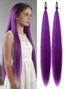 2pcs Purple Ponytail Hair Extensions, Synthetic Gold Braided Ponytail, Available In Multiple Colors, Suitable For Women - Multicolor - View 9