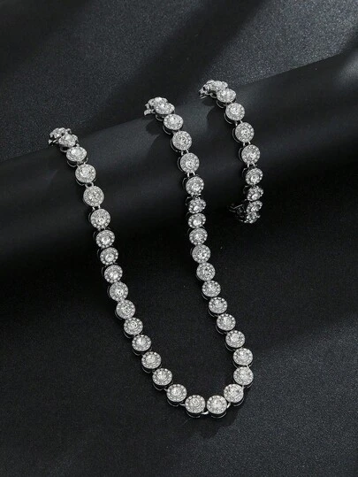 1 pieza Conjunto de collar y pulsera cubano con eslabones brillantes, decoración, unisex, regalo de pareja