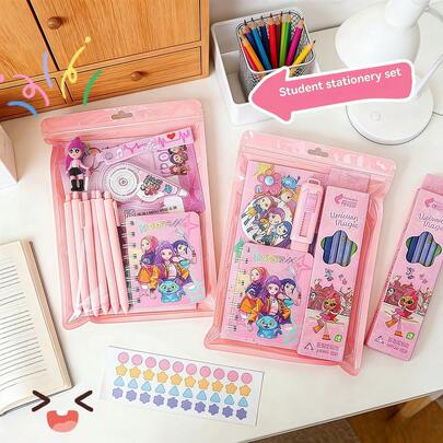 1套，魔法狩猎主题女士文具套装，高性价比笔记本，新款KPOP学生实用学习用品文具礼盒套装