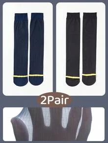 6双/4双/2双/1双男士黑色条纹过膝袜，轻盈透气亮面丝绸袜，时尚绅士套装 - 彩色 - 查看 15