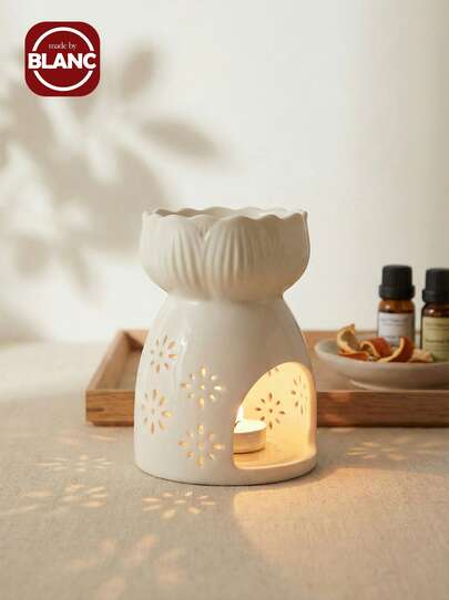 Ceramic Lotus Flower Burner, Indoor Decor Fragrance Diffuser, Tea Candle Aroma Essential Oil Warmer Tabletop Candle Holder Gifts Birthday Graduation