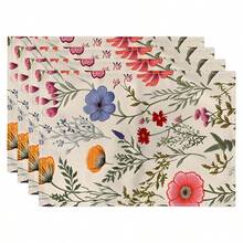 1 st löpare med blommönster, 4 st bordsunderlägg med blommönster, lämpliga för högtider, fester, födelsedagar, middagar, köks- och matbordsdekorationer, hem- och vardagsrumsinredning året runt - Multifärgad - Visa 10