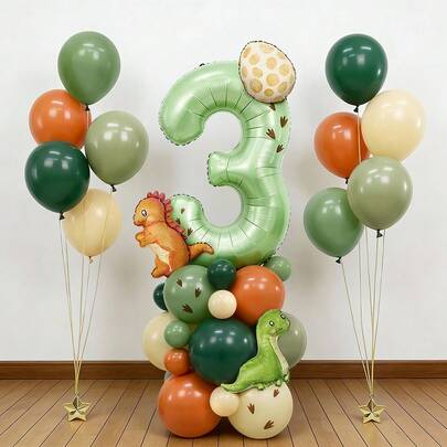 39 Peças Conjunto de Balões Numéricos de Folha com Tema de Dinossauro, Inclui Balões Numéricos de Folha Verde Oliva de 32 Polegadas e Balões de Látex Verde Suave, Adequado para Decoração de Festa de Aniversário com Tema de Dinossauro, Chá de Bebê, Comemoração de Aniversário e Outras Festas Divertidas