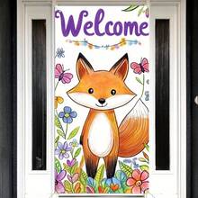 1pc Vibrant Jungle Zoo Animal Themed Polyester Fiber Outdoor Banner, 35x70 Inches, Featuring Lions, Giraffes, Zebras And Pandas, Great For Spring/Summer, Front Door Or Porch Decor, Cartoon Animal Party Design, No Electricity Needed, Seasonal Home Decor | Vibrant Door Banner | Polyester Banner, Jungle Theme Decor - Multicolor-7 - View 7