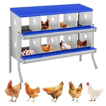 Caja de Nidificación para Gallinas de Dos Pisos, Caja de Puesta de Huevos de Acero Galvanizado con Agujeros de Ventilación Grandes, Montaje en Pared para Recolección Fácil de Huevos