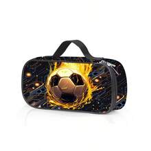 Unisex Football Printed Pencil Case With Compartments, Suitable For Pens, Keys, Phones, Coins, Small Items, Multipurpose For School, Home, Gifts, Vacation, Holidays (Back To School, Christmas) - 金色足球二 - 查看 8