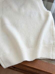 1 pieza Chaleco de mujer con cuello en V de lentejuelas en forma de corazón y contraste de color, versátil, suave y dulce, sin mangas, para usar en capas en el Día de San Valentín - Blanco - Ver 5