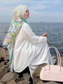 1件装女士时尚波西米亚水彩印花头巾围巾，柔软亲肤，适合户外和日常佩戴，可搭配面纱服饰，透气性好，四季皆宜。 - 彩色 - 查看 3