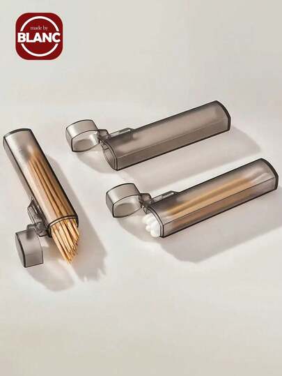 3 件便携式透明塑料牙签和棉签架 | 金属圆柱形设计防漏旅行收纳袋 | 适合露营和户外使用的小型桌面收纳袋，便携式收纳 | 现代简约 | 透明塑料收纳袋、化妆包、洗漱包、桌面收纳袋、化妆包、化妆袋、化妆品收纳袋、梳妆配件、化妆包、化妆包、珠宝盒、小袋、化妆刷架、刷子架、香水收纳袋、小袋