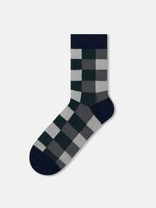 1/5 Pairs Unisex Couple Checkerboard Checkerboard Pattern Artistic Design Combed Cotton Breathable Mid-Calf Socks, Suitable For Travel, Home, Office, Holiday Gifts - Multicolor - View 15