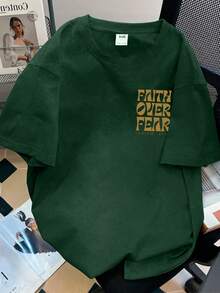 男童圆领短袖字母印花T恤，简约风格，春夏新品 - 墨綠色 - 查看 4