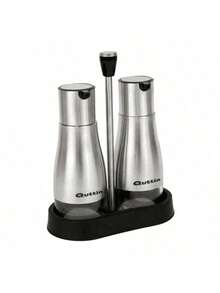 BLOOM STORE-Set de 2 aceiteras de acero inoxidable con soporte, botellas para aceite y vinagre de 320 ml, resistentes y fáciles de usar, perfectas para cocina, mesa y hogar, 18 x 9.5 x 23 cm - plata - Ver 4