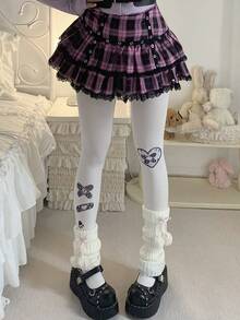 1双女士爱心印花连裤袜，个性十足，时尚北欧风，舒适简约，可爱丝绒长筒袜，洛丽塔风格 - 彩色 - 查看 1