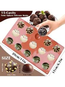 Molde de silicona antiadherente con 15 cavidades en forma de semiesfera, moldes de hornear pequeños para hacer chocolate, pasteles, gelatina, mousse, molde de silicona ideal para hacer en casa - Multicolor - Ver 2