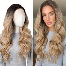 13x4 Lace Front Wig, Pre-Plucked Natural Hairline, Available In Deep Blue, Ombre Gold, Ombre Brown, Suitable For Fashionable Women's Daily Wear, 180% Density, Heatproof, No Glue - Multicolor - View 2